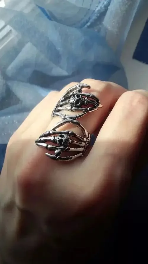 Jewelry Jewelry Watches Hands Ring Skeleton Bones Goth Punk Death Jewelry Chrome Silver Streetwear