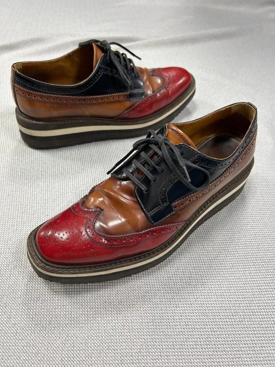 Prada Casual Leather Shoes Prada Platform Derby Shoes Red