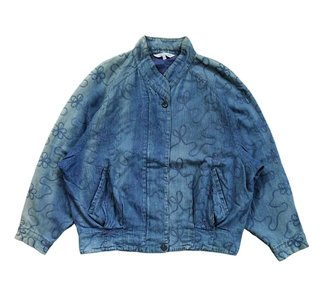 If Six Was Nine Denim Jackets If Six Was Nine × Japanese Brand × KMRii Vtg Simple Life By Renown 3D Flowers Boxy Denim Jacket Blue