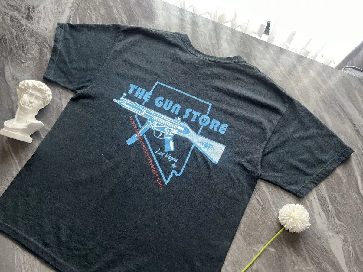 Designer Short Sleeve T Shirts Designer × Hanes The Gun Store : Las Vegas MP5 Gun Black Streetwear