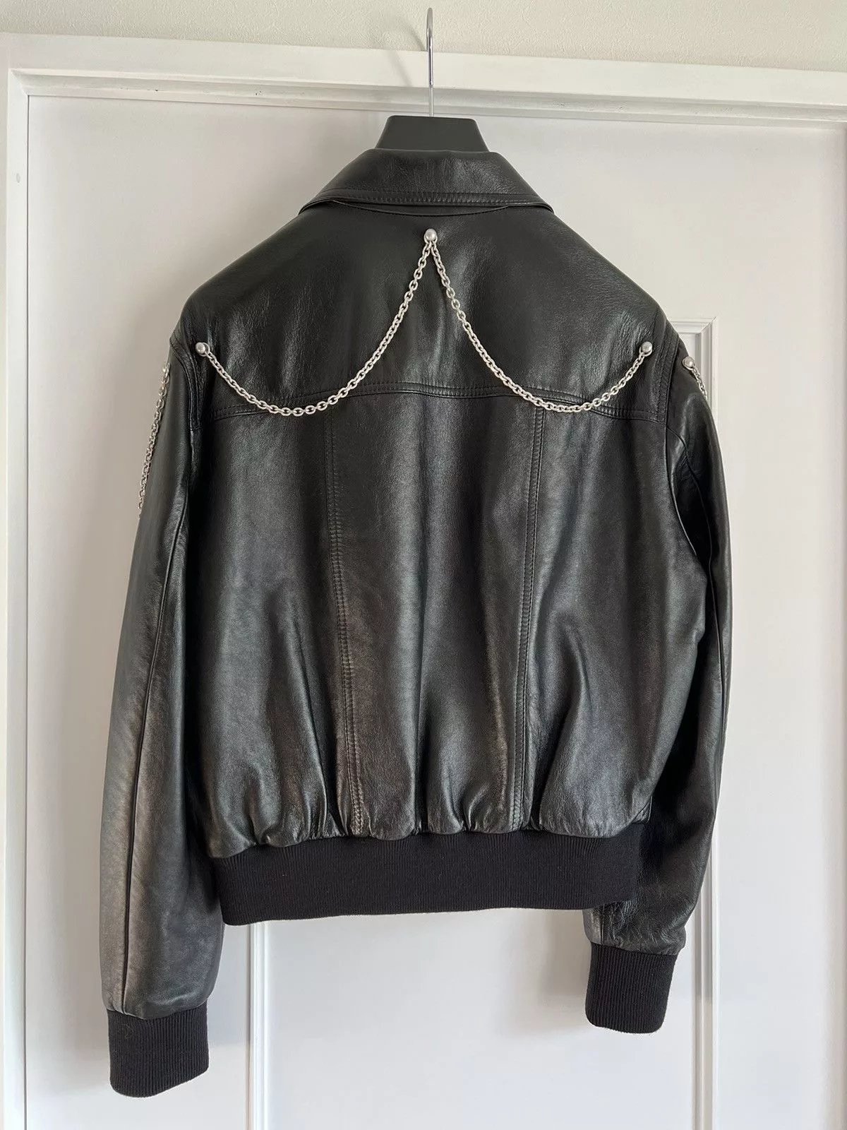 Celine Leather Jackets Celine × Hedi Slimane CELINE Oversized chains Leather Blouson Jacket Black