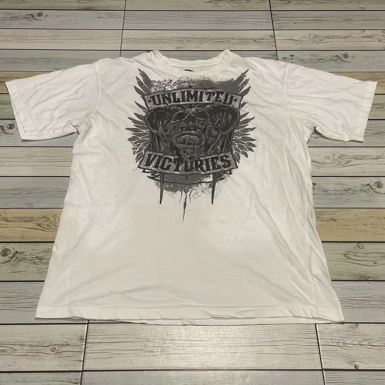 Affliction Short Sleeve T Shirts Affliction × Ecko Unltd. × Tapout Rare Ecko Unltd Wings Cross Tee Y2K Affliction Style White
