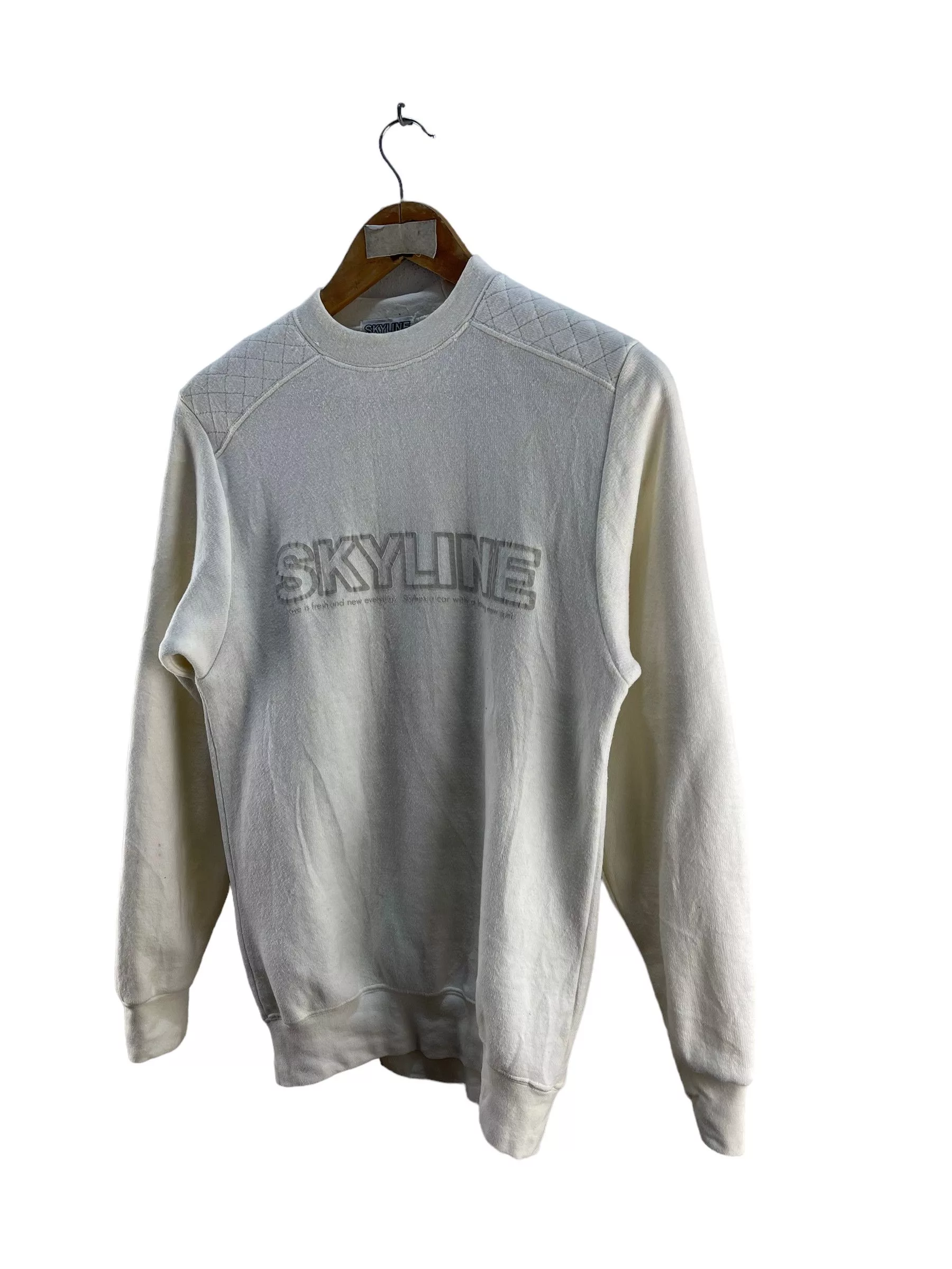 Japanese Brand Sweatshirts Japanese Brand Vintage Skyline Spellout Crewneck Sweatshirt White