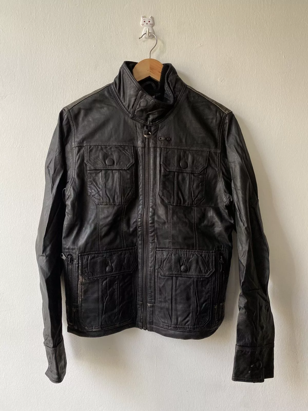 G-Star Leather Jackets G-Star G Star Raw 3301 Multipocket Leather Jacket Black