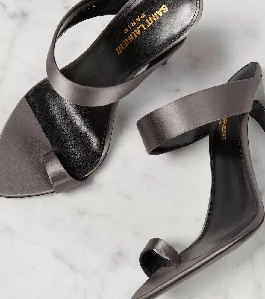 Saint Laurent Paris Heels Saint Laurent Paris o1s1wg110724 Martha Mules in Silk Satin in Storm Grey Gray