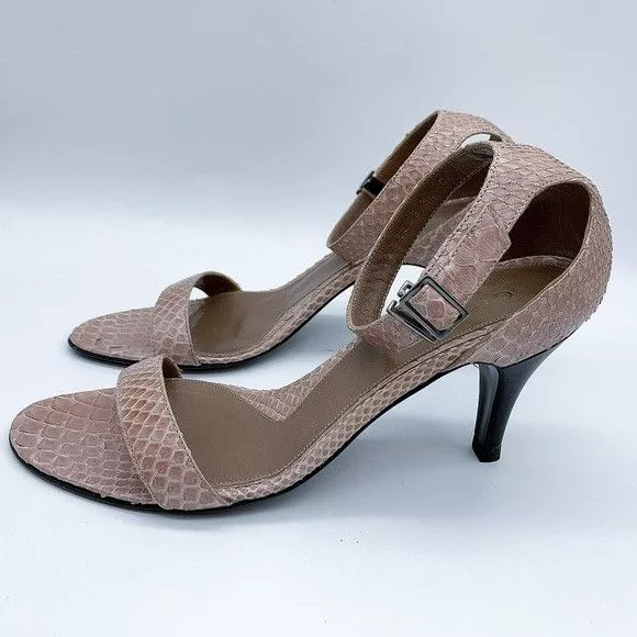 Gucci Heels Gucci Snake Pattern Kitten Heel Ankle Strap Leather Sandal Pink
