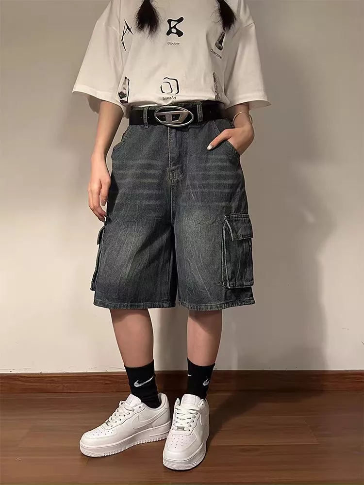 Designer Shorts Designer × Japanese Brand Washed vintage baggy street distressed denim shorts Blue Streetwear