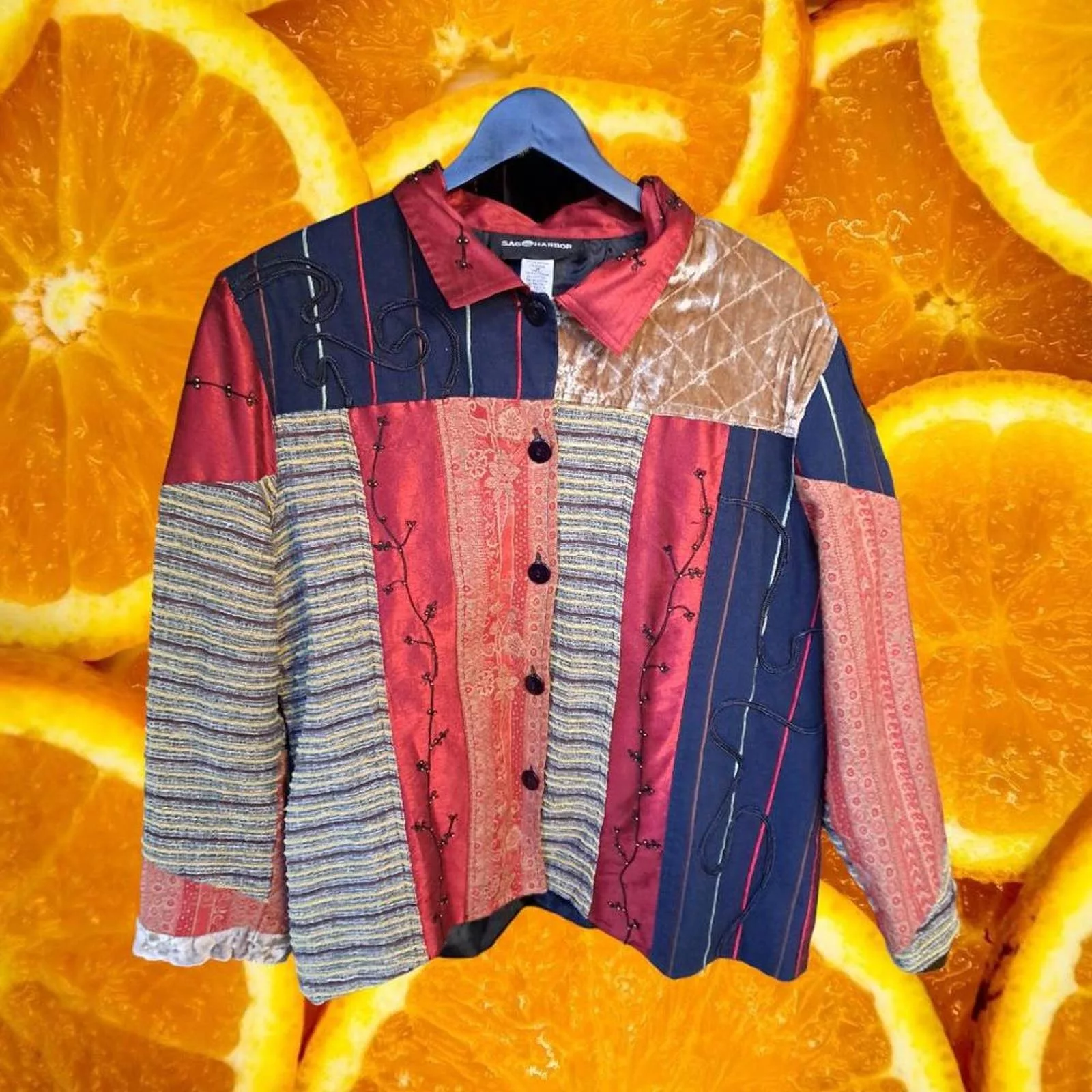 Other Jackets Other Sag Harbor Patchwork BOHO Lightweight‎ Jacket Size 16 Red