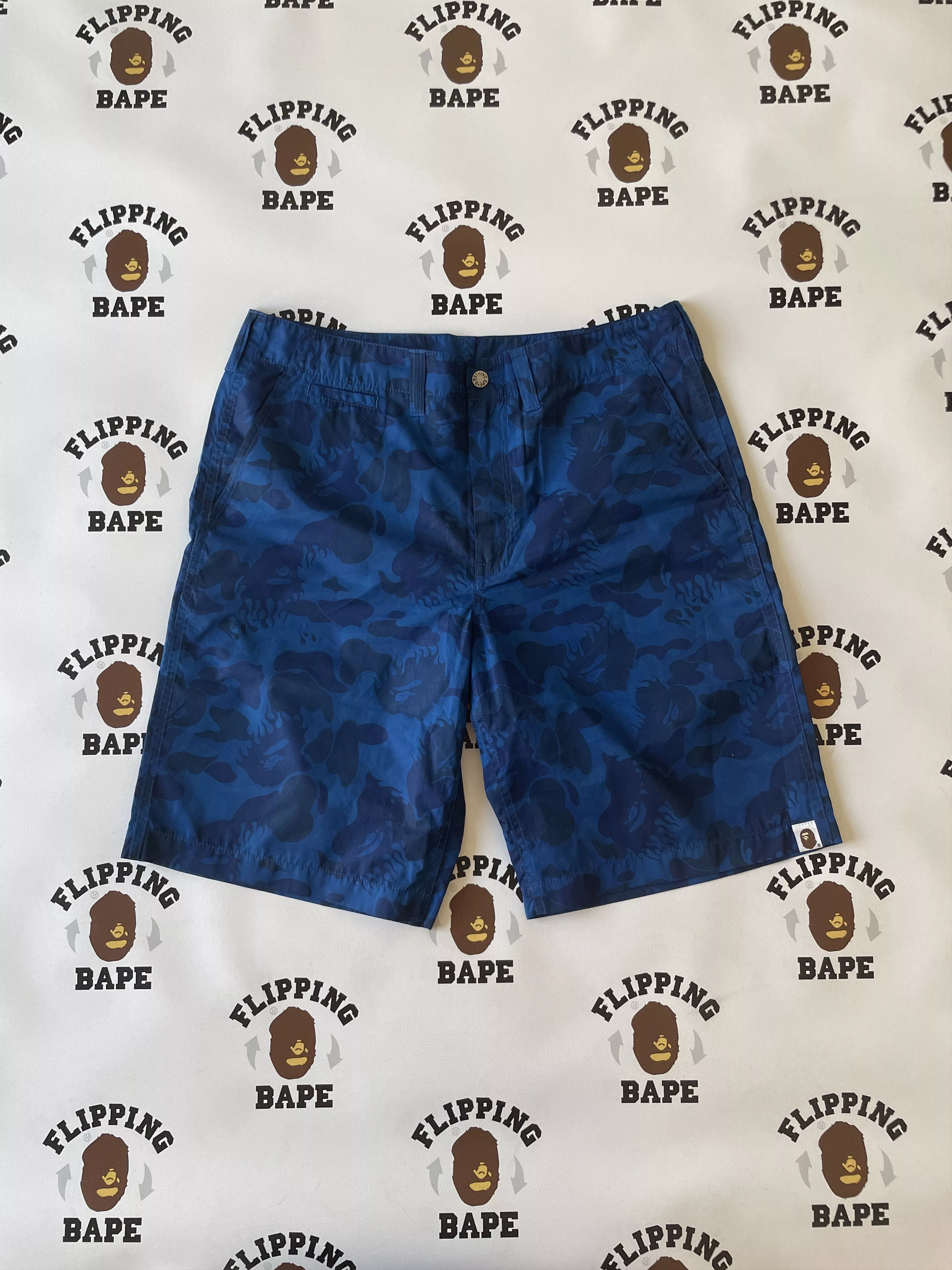 Bape Shorts Bape FIRE CAMO BEACH SHORTS Blue