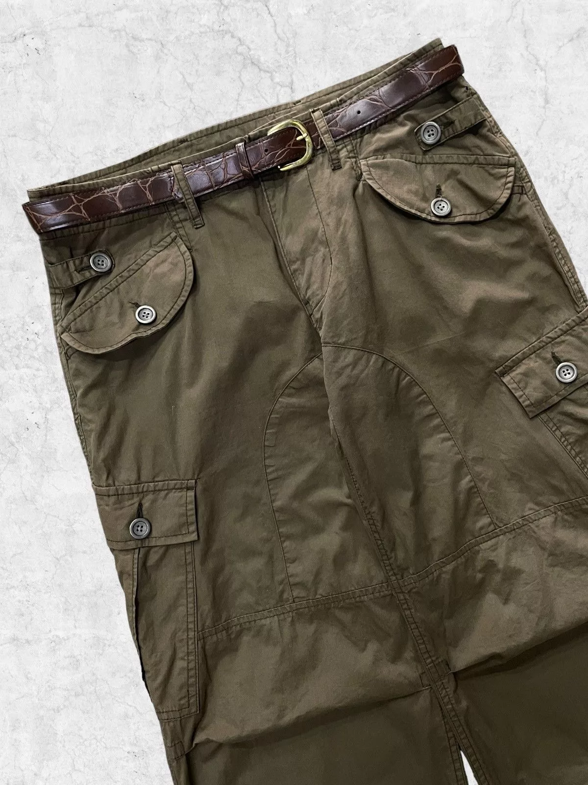 Japanese Brand Casual Pants Japanese Brand × Takeo Kikuchi × Vintage Takeo Kikuchi Japan Multi Pocket Cargo Pants With Belt Green
