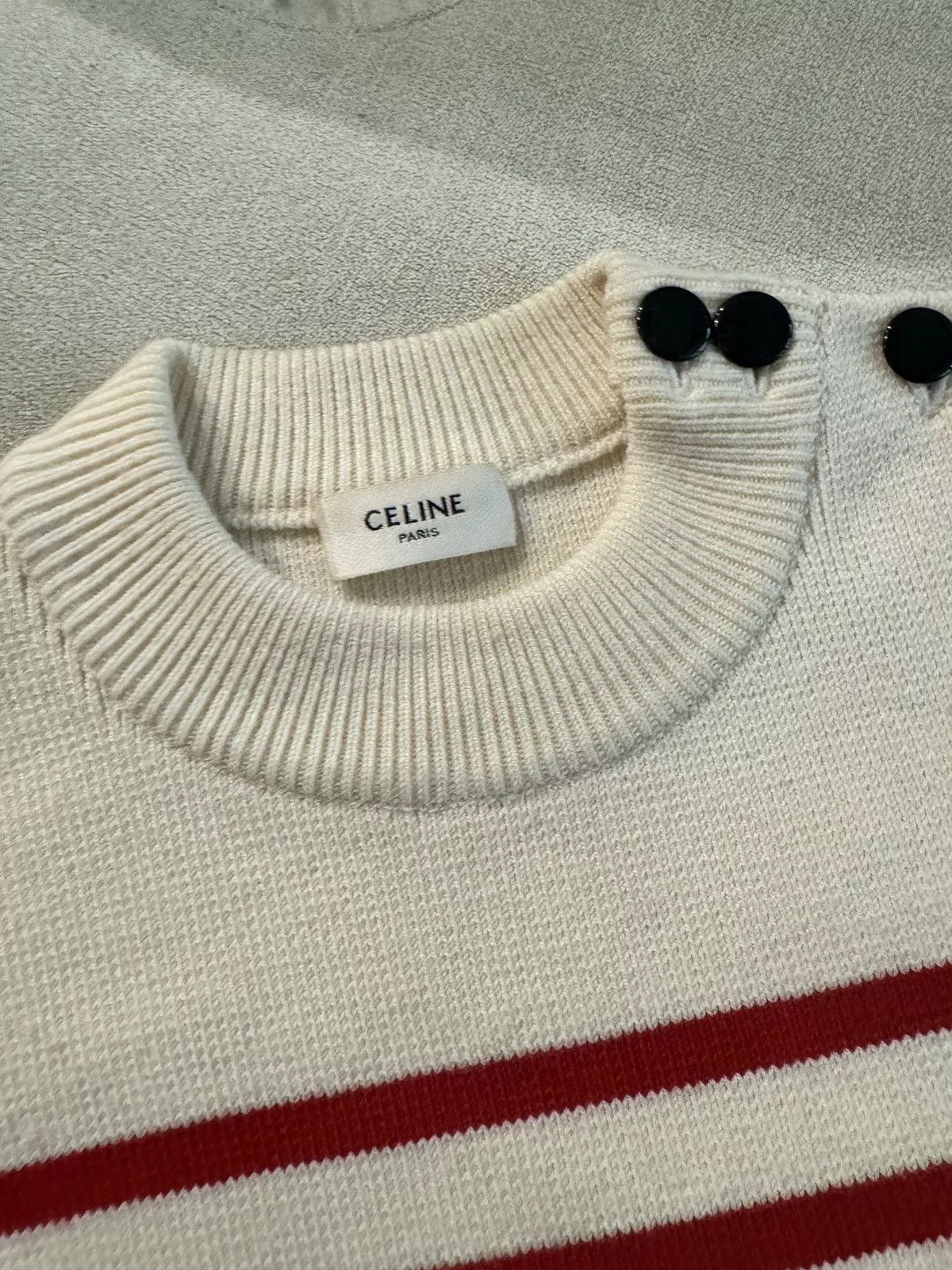 Celine Sweaters Knitwear Celine Breton Stripe Crew Neck Knit White