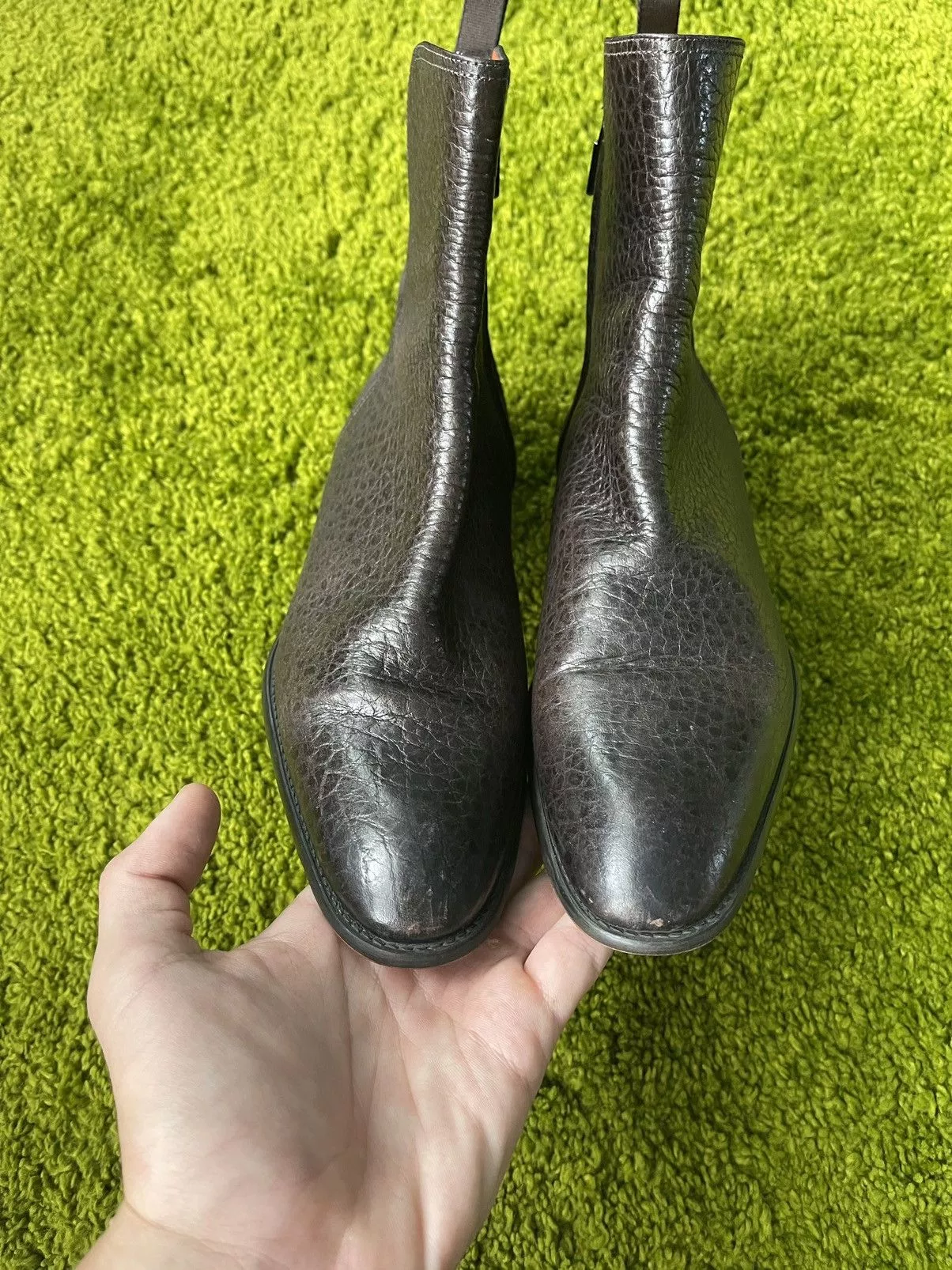 Genuine Leather Boots Genuine Leather × Santoni Santoni real leather side zip boots Brown Luxury