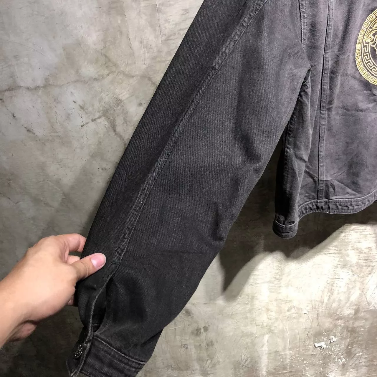 Versace Denim Jackets Versace Embroidered Logo Denim jacket Black