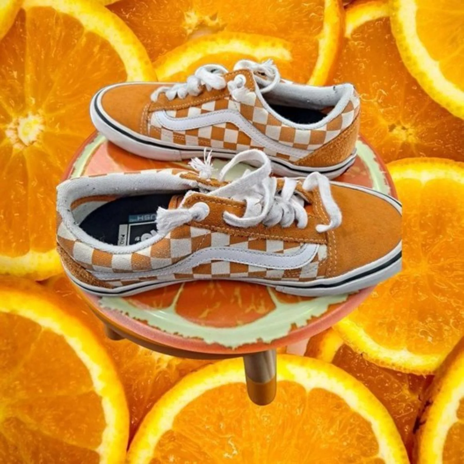 Vans Low Top Sneakers Vans Pro Sneakers Orange and White Check Size 5