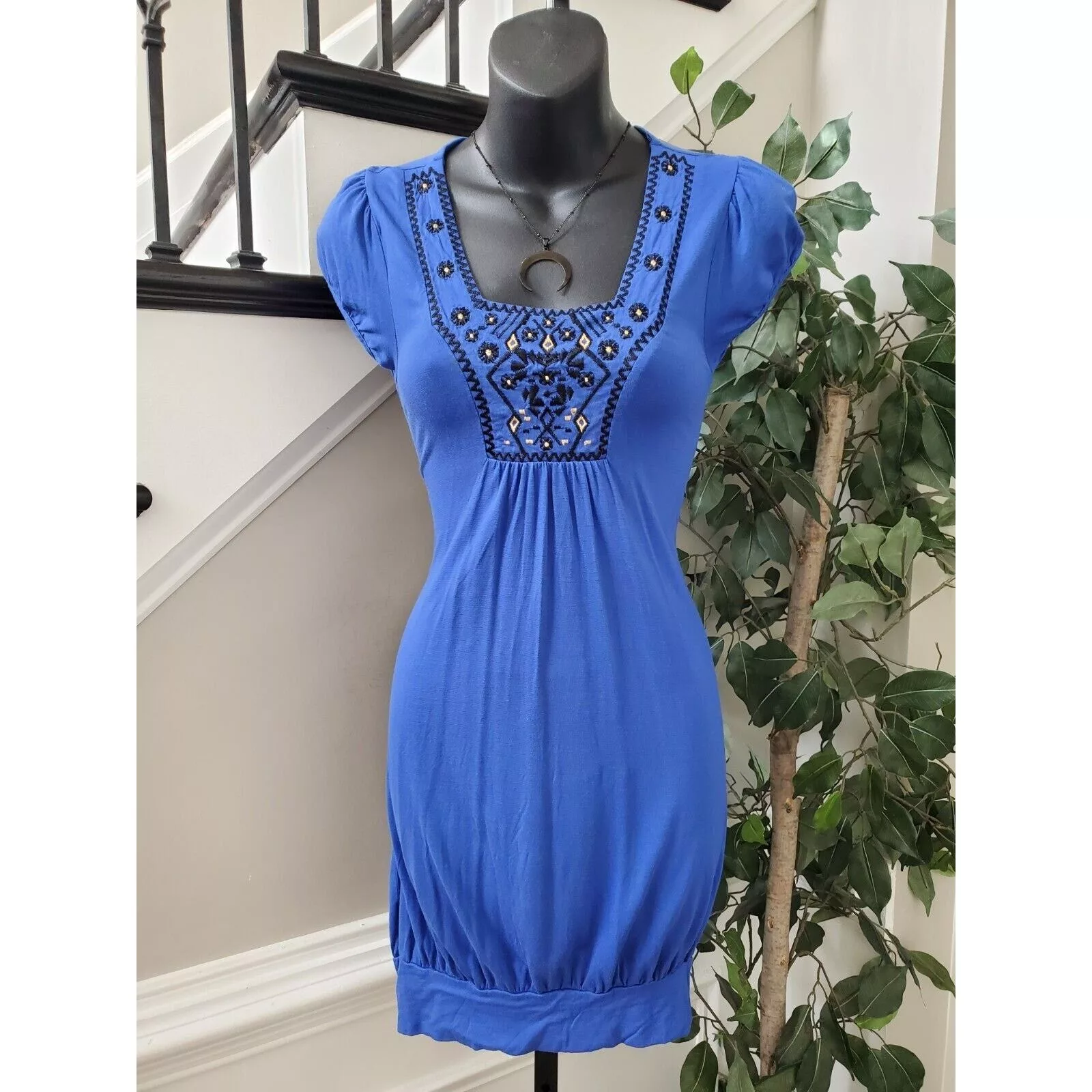 Other Midi Dresses Other Sam & Max Blue Square Neck Short Sleeve Knee Length Dress 8