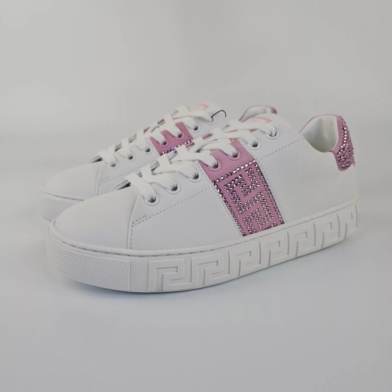 Versace Low Top Sneakers Versace Greca Women's White/Pink Crystals Sneakers New