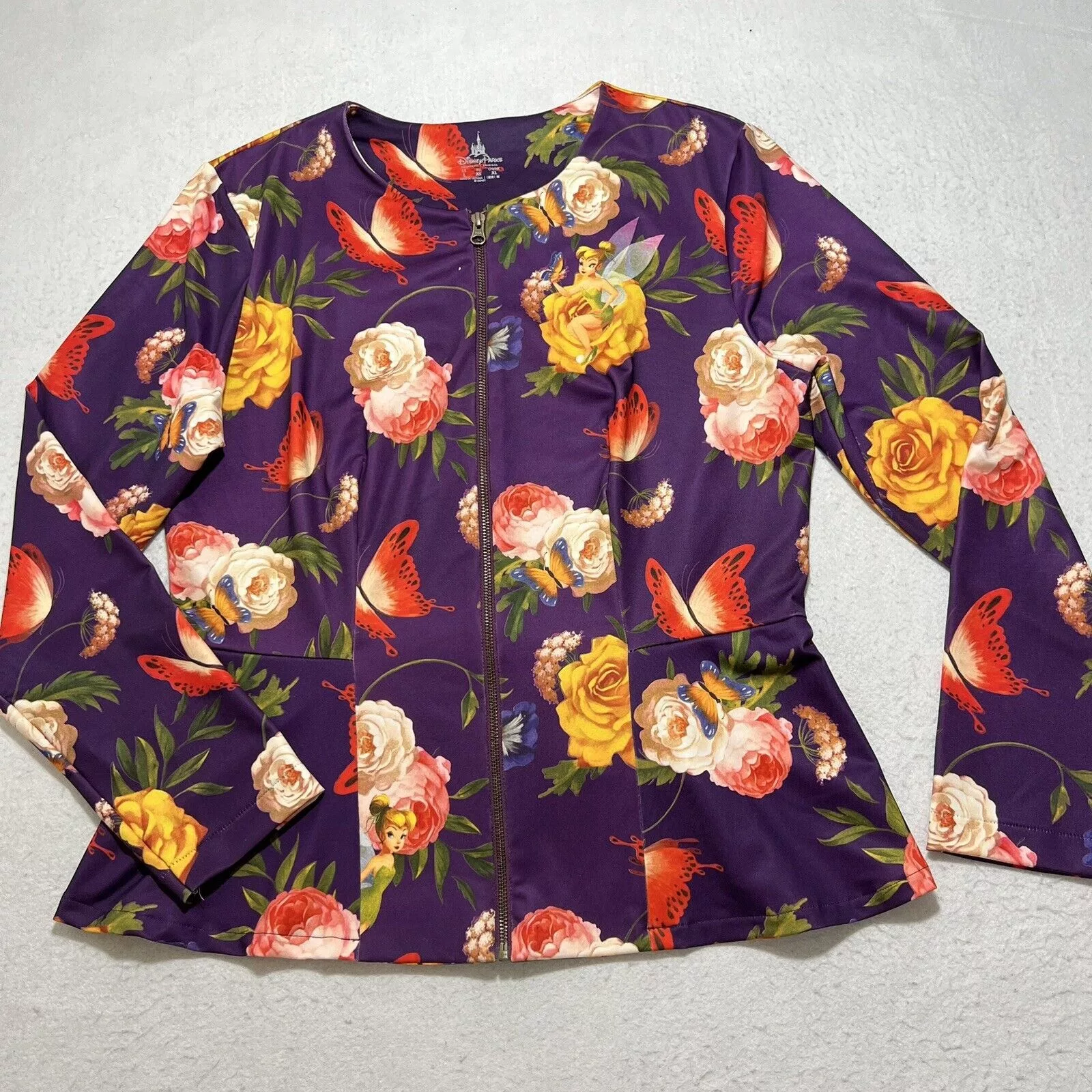 Disney Jackets Disney Parks Floral Peter Pan Tinkerbell Zip Peplum Jacket Purple