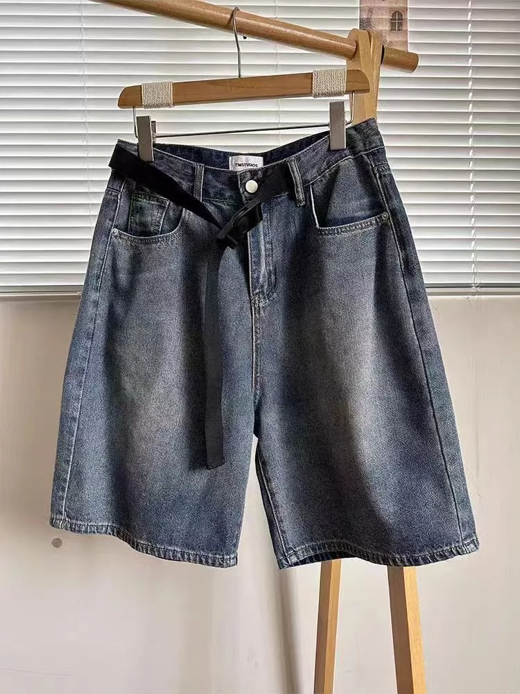 Designer Shorts Designer × Japanese Brand Adjustable waistband washed vintage street denim shorts Blue Streetwear