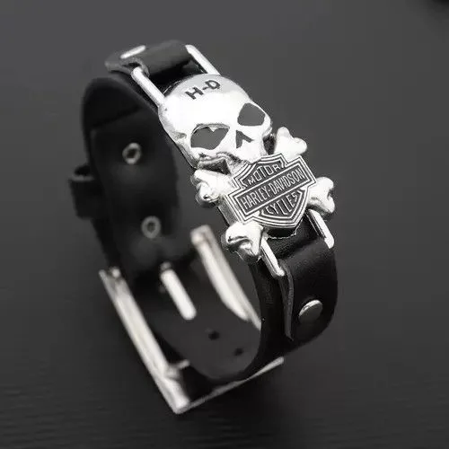 Leather Jewelry Watches Leather × Vintage Vintage Classic Gothic Leather Punk Woven Skull Bracelet Black Streetwear