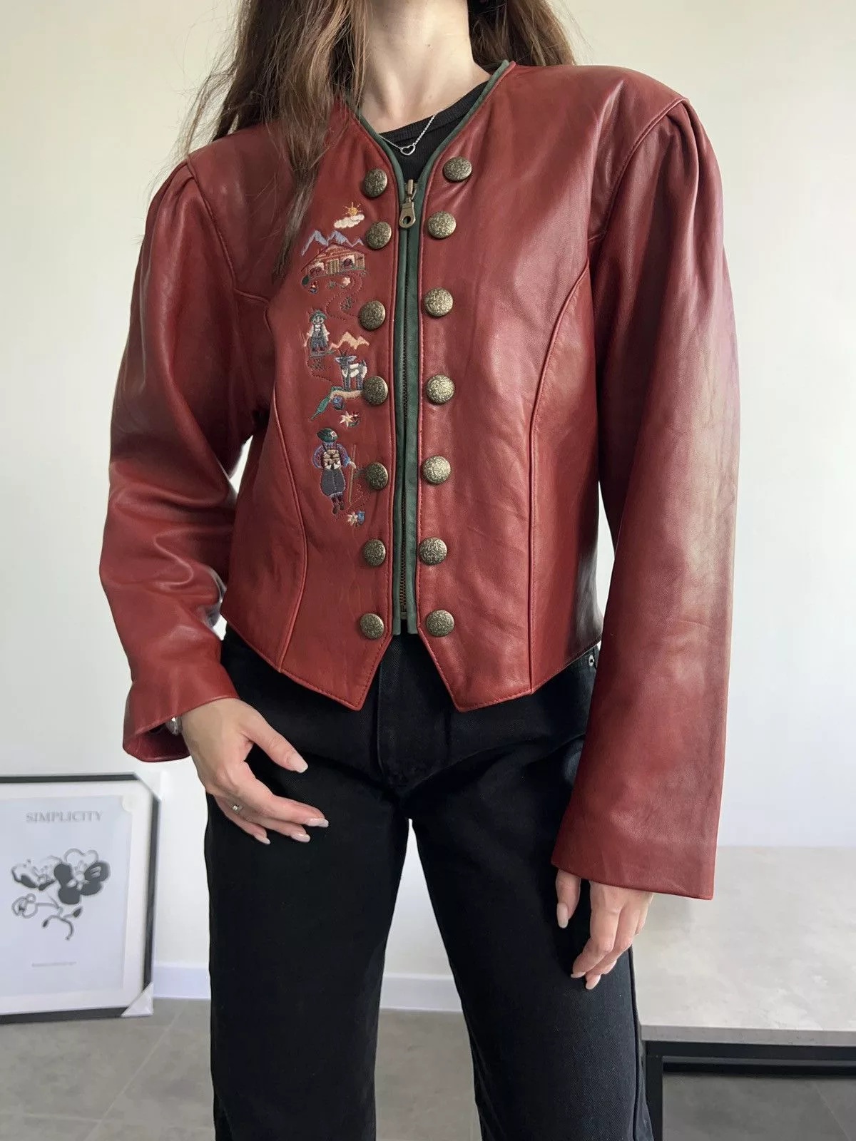 Vintage Leather Jackets RARE Gorgeous Leather Cherry Vintage Jacket with embroidery Red