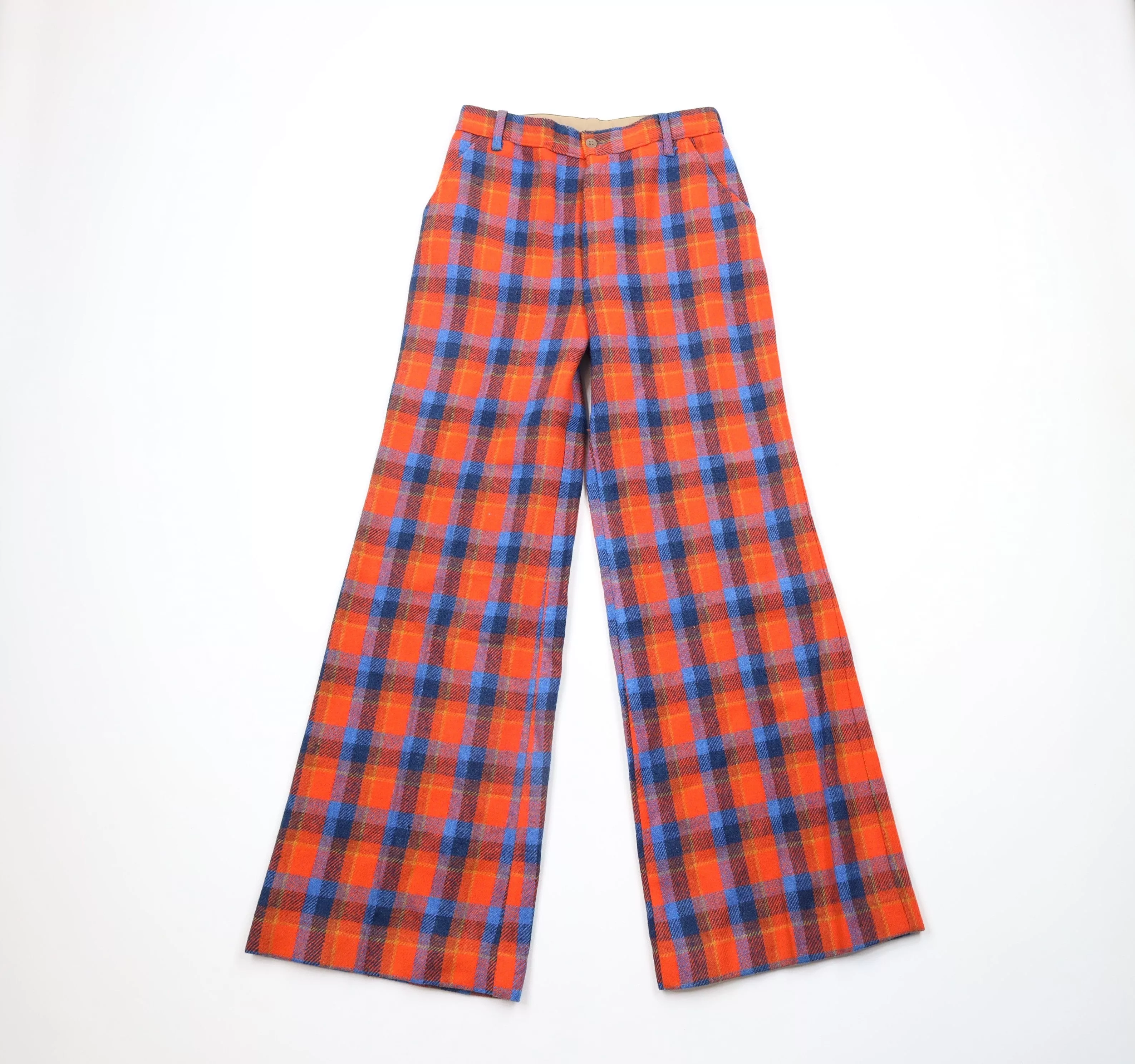 Vintage Pants Vintage 70s Streetwear Flared Bell Bottoms Pants Plaid USA Multi