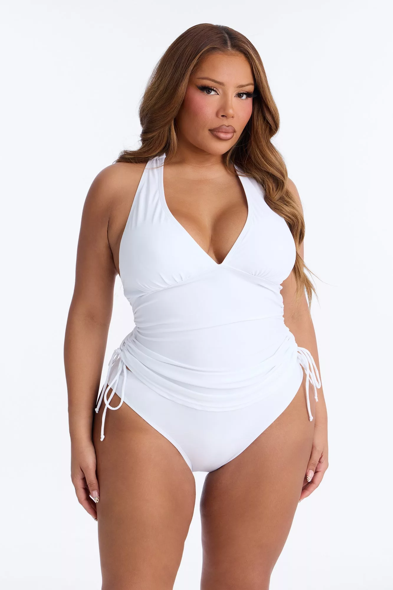 Jude Ruched Tankini 2 Piece Bikini - White