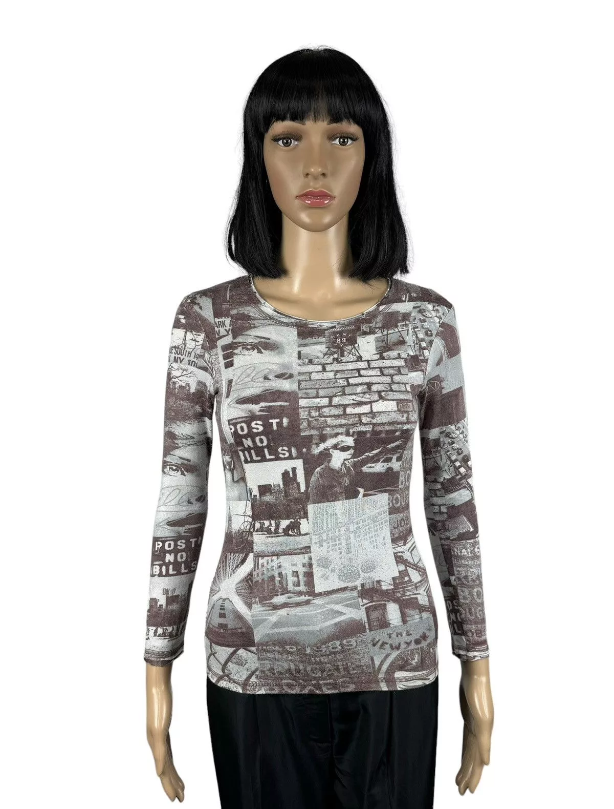 DKNY Blouses DKNY Newspaper Printed Stretch Blouse size 10 Multi