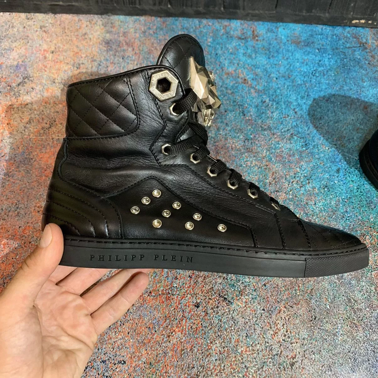 Philipp Plein Hi Top Sneakers Philipp Plein Women’s Leather Sneakers Size 38 Black Luxury