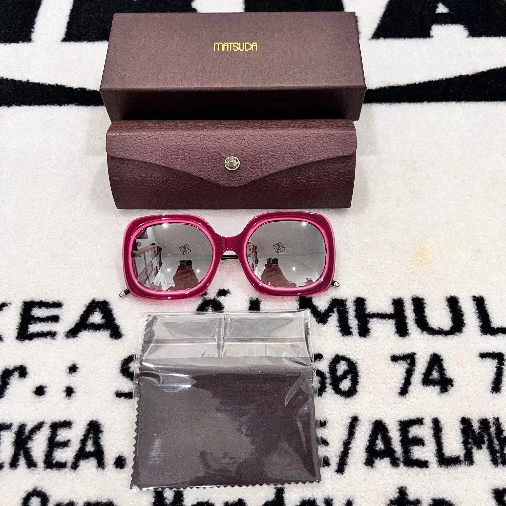 Matsuda Sunglasses Matsuda M2035 5-Barrel Riveted Sunglasses BURGUNDY/PINK