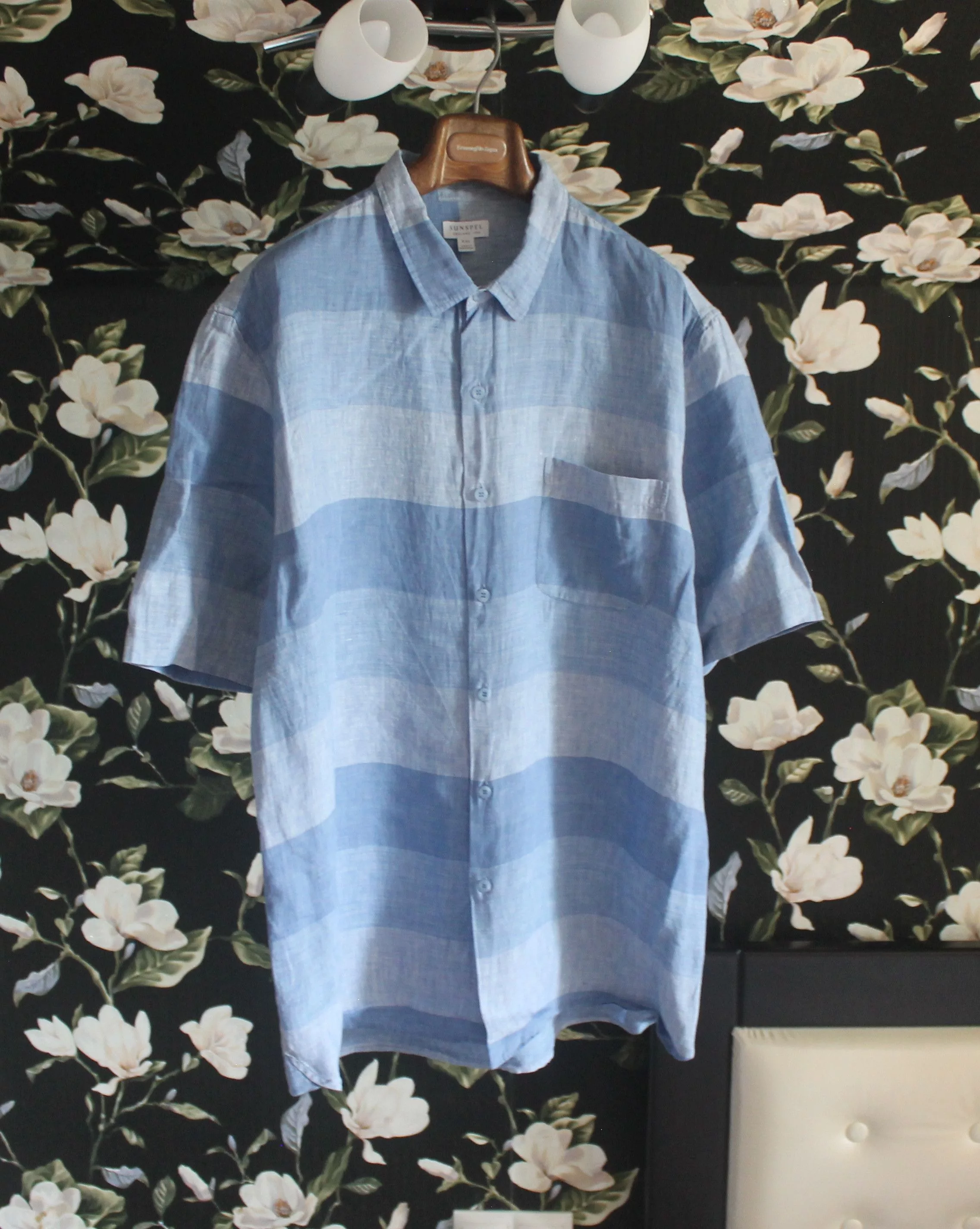 Sunspel Shirts Button Ups Sunspel Linen Short Sleeve Shirt Blue