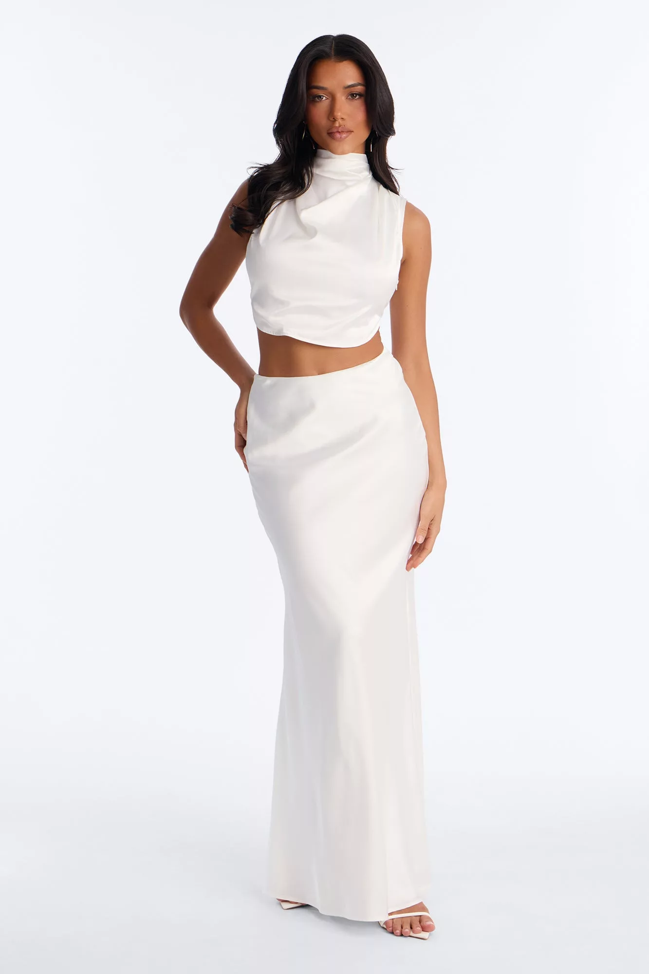 Serafina Satin Maxi Skirt Set - White