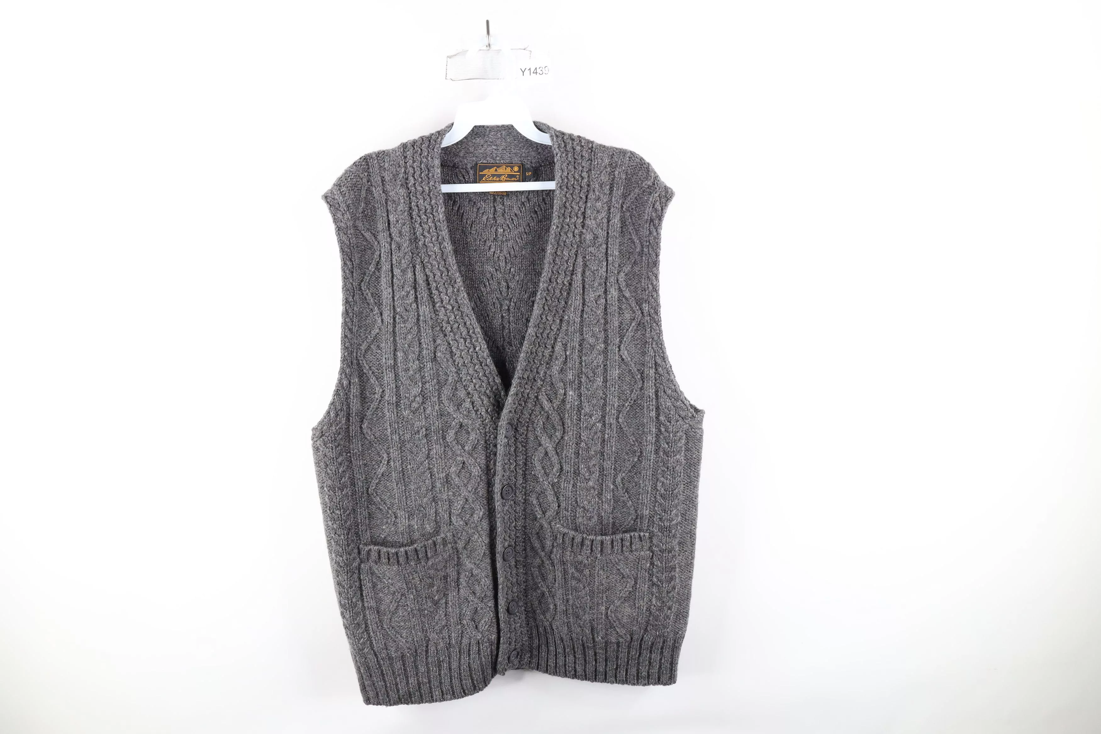 Eddie Bauer Vests Eddie Bauer × Vintage Vintage 90s Eddie Bauer Cable Knit Fisherman Sweater Vest Gray