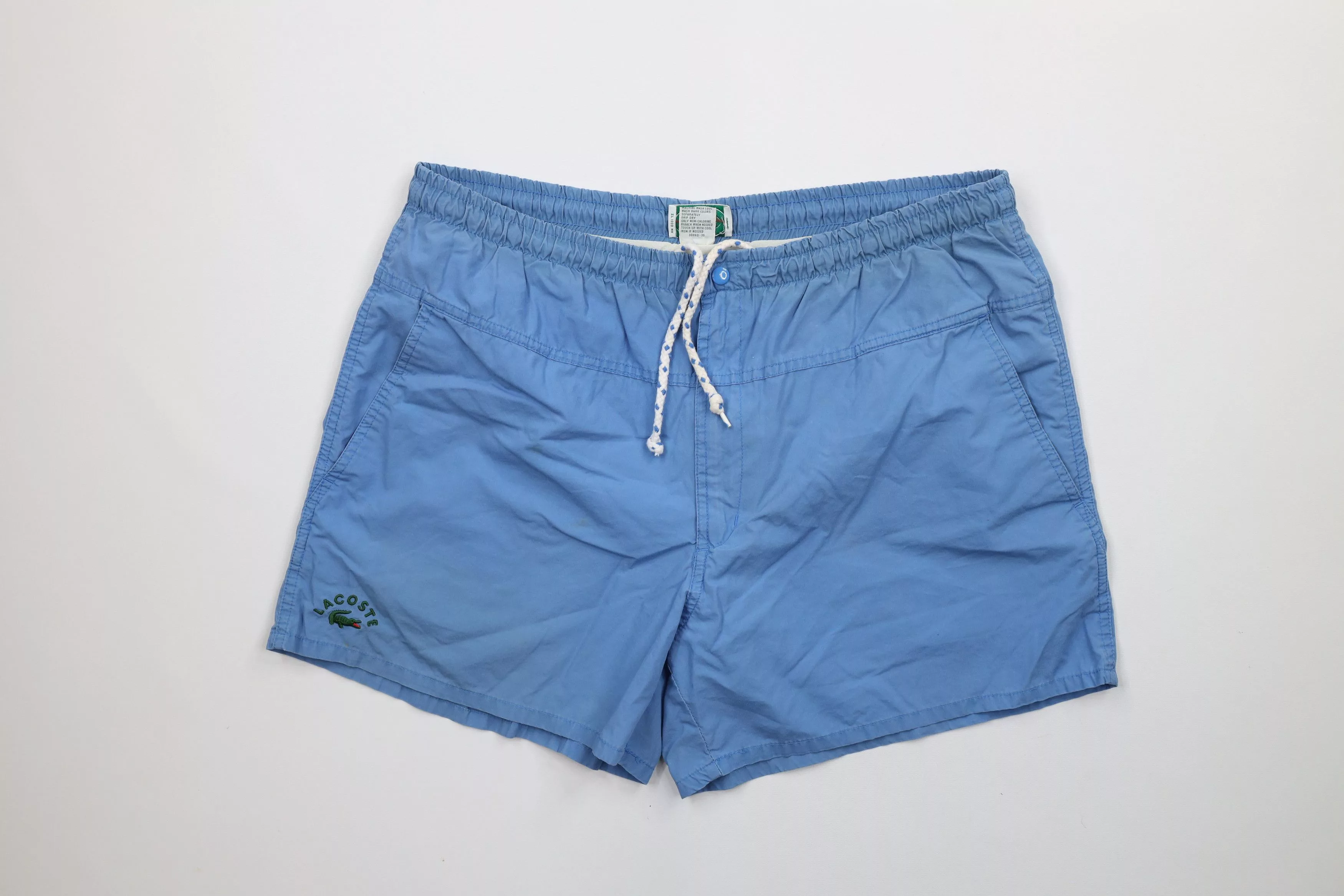 Lacoste Shorts Lacoste × Vintage Vintage 80s Izod Lacoste Spell Out Croc Logo Lined Shorts Blue