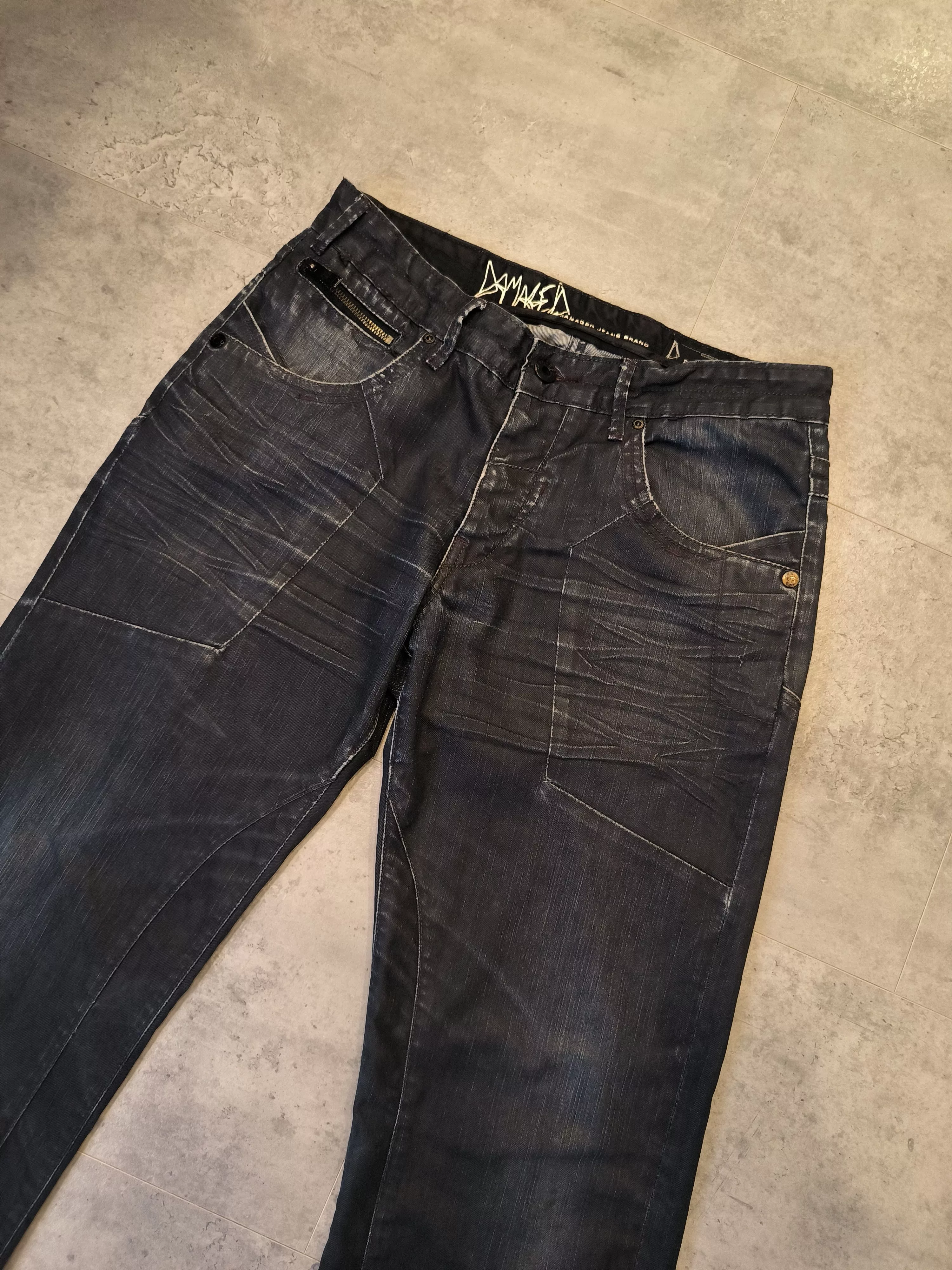 Vintage Denim Baggy Pants Damaged Blue