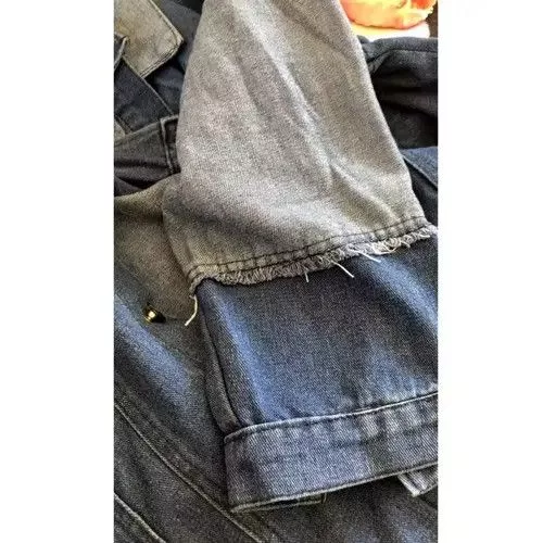 Other Denim Jackets Other Crop Oversized Denim Jacket Female Patchwork Blue Streetwear
