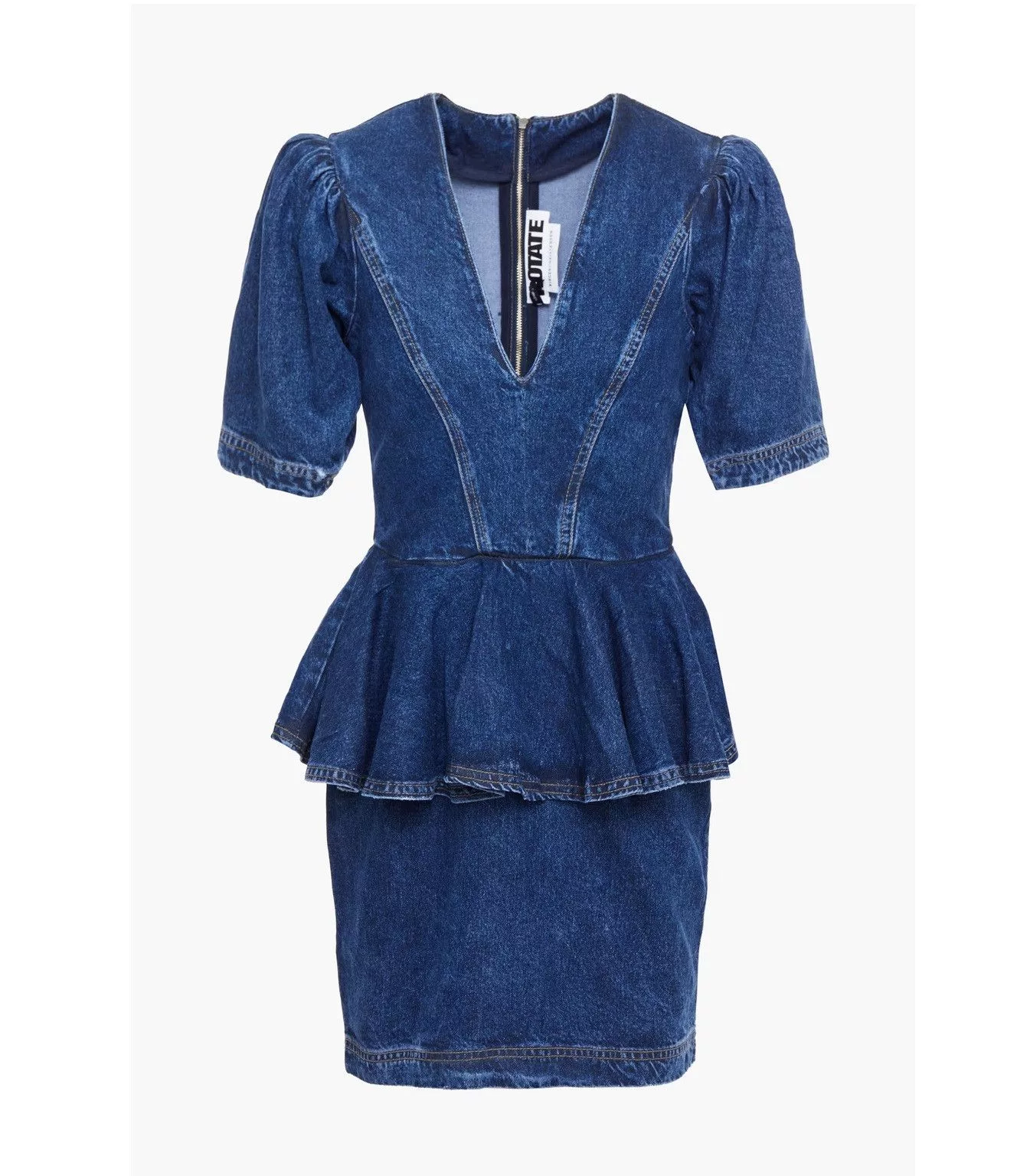 ROTATE Mini Dresses ROTATE Mindy Denim Peplum Mini Blue Dress