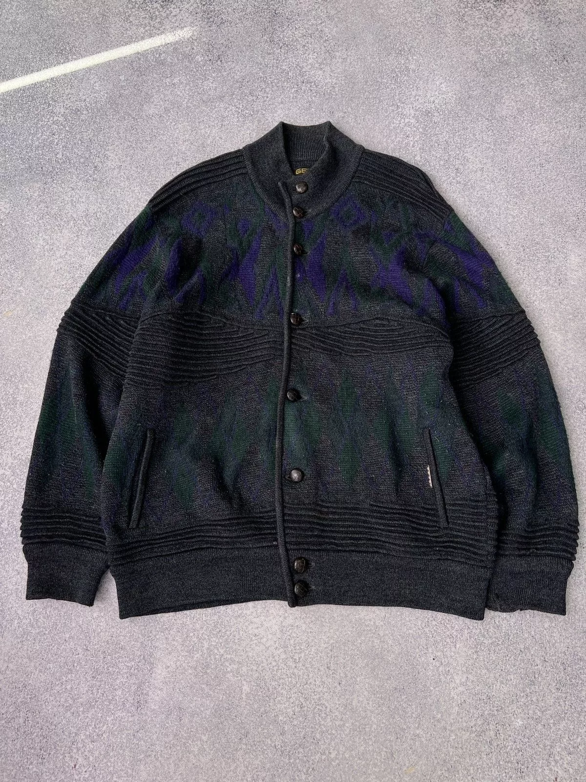 Designer Denim Jackets Designer × Vintage Vintage Geiger Austrian 100% Boiled Wool Cardigan Jacket Multi