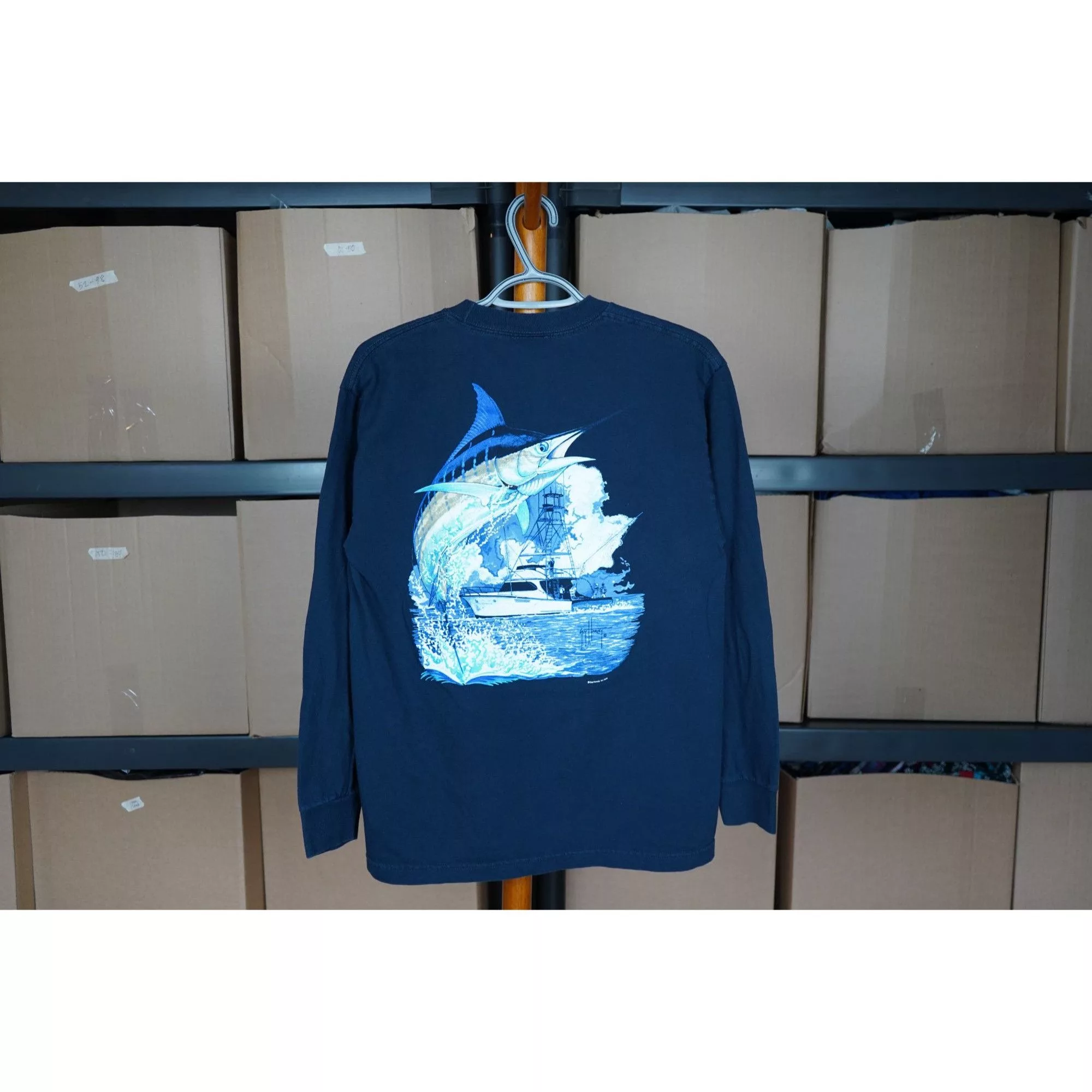 Guy Harvey Long Sleeve T Shirts '06 Guy Harvey Original Fish Graphic Tee Medium Blue