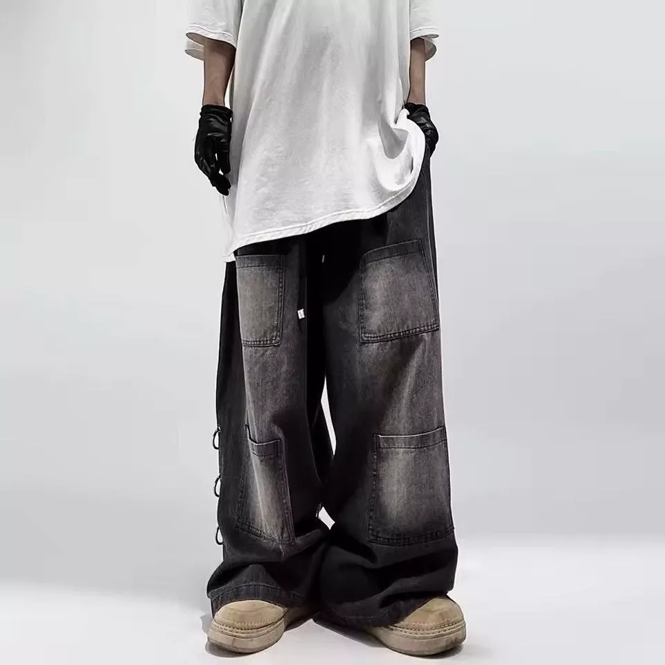 Jean Denim Oversized Pocket Retro Baggy Jeans Gray