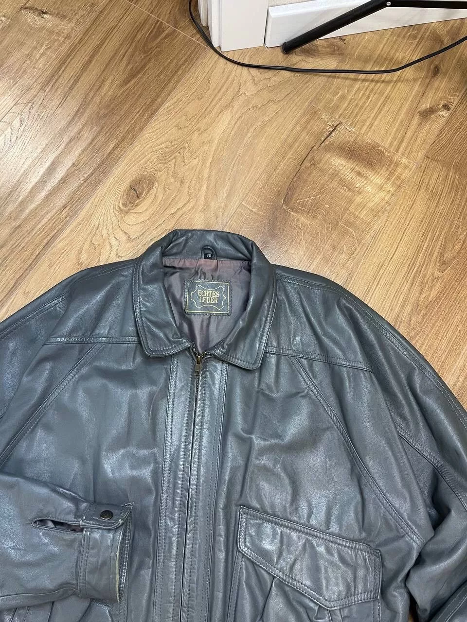Genuine Leather Leather Jackets Genuine Leather × Vintage Vintage Y2K Aviator Top Gun Genuine Leather Jacket Bomber Gray