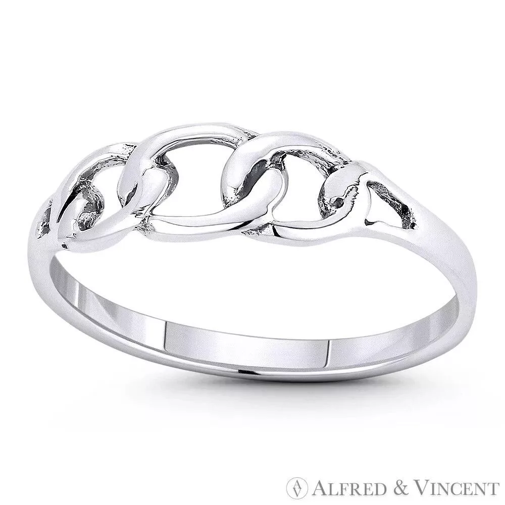 Other Rings Other Triple Cuban Curb Link Chain Right Hand Ring Silver