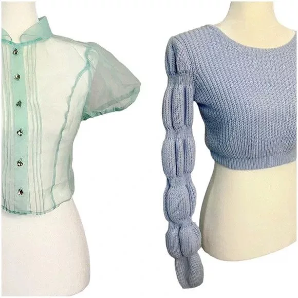 Dolls Kill Crop Tops Dolls Kill Two Sugar Thrillz Tops Sheer Blouse Puff Sweater Dollskill Multi