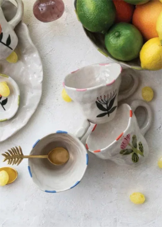 10 oz. Hand-Painted Stoneware Mug with Flower