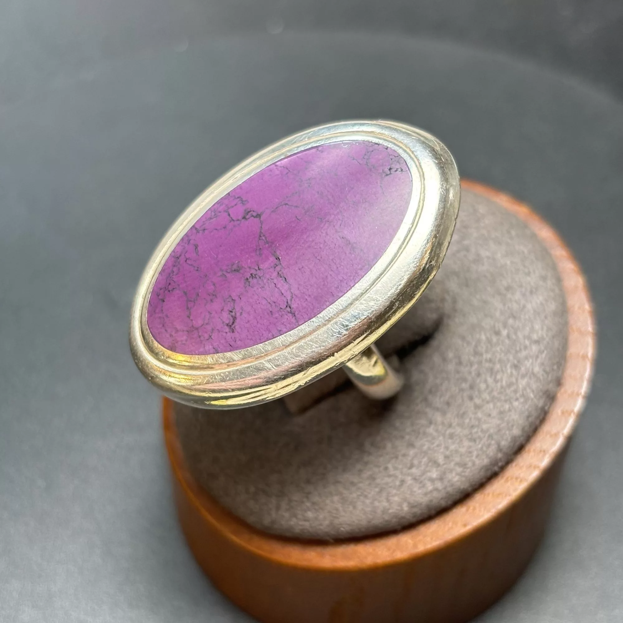 Vintage Rings Vintage VTG Sterling Silver 925 Dyed Purple Turquoise Bezel Set 3.5m