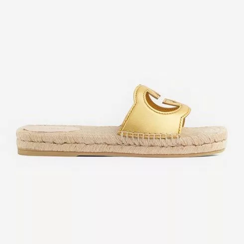 Gucci Miscellaneous Gucci Interlocking G Cut Out Slide Sandals SIZE 38 Gold
