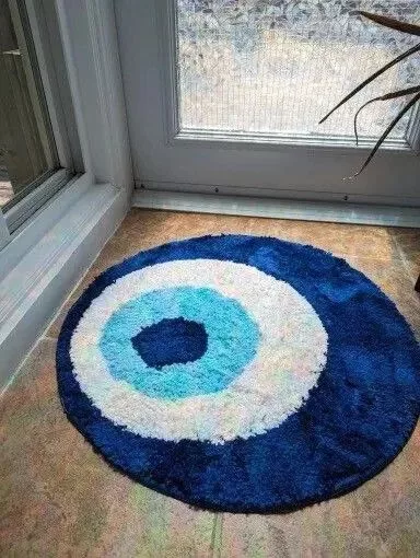 Other Miscellaneous Other 3D Fluffy Evil Eye Circle Soft Rug Blue