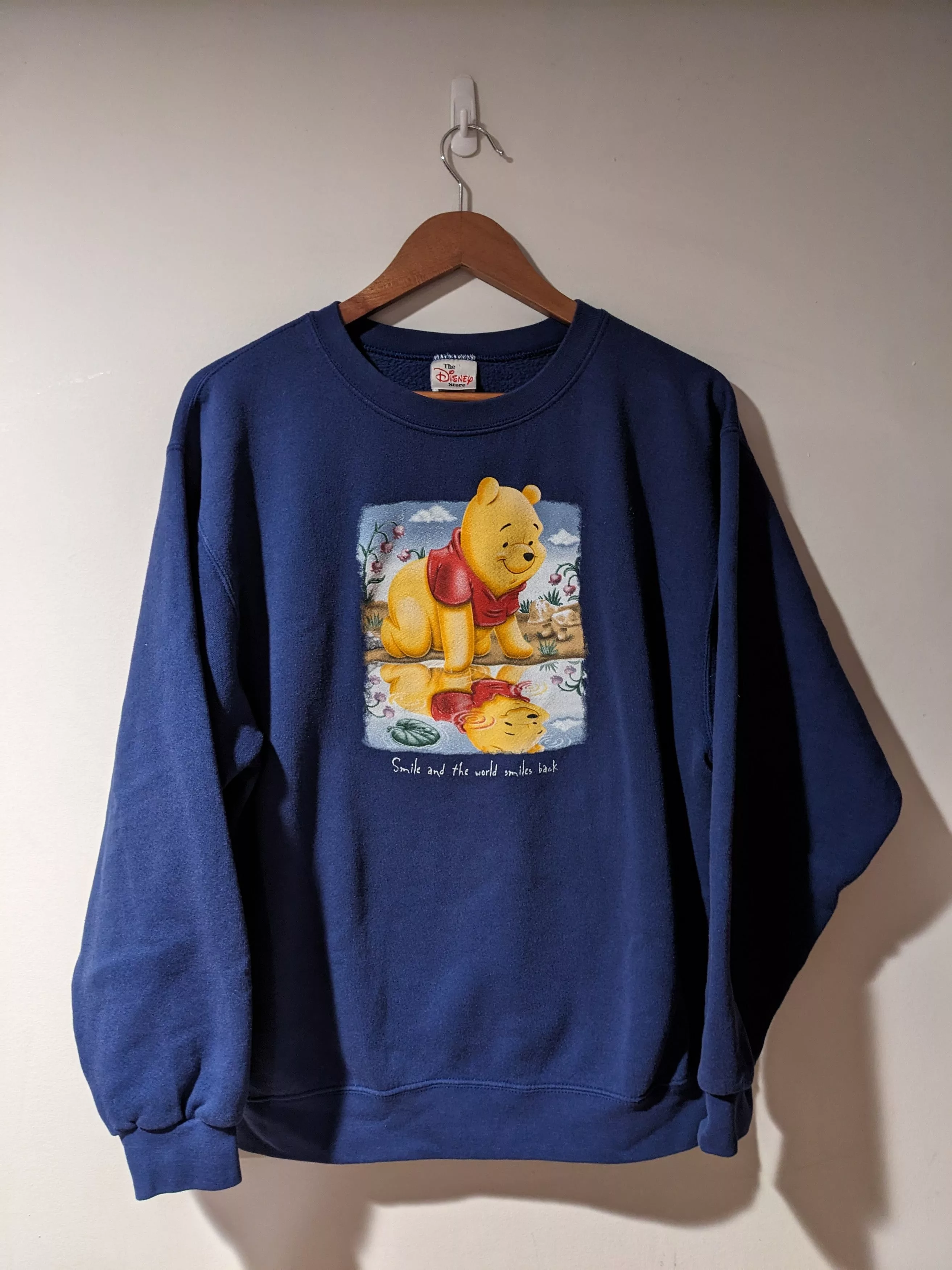Disney Sweatshirts Hoodies Disney × Vintage Vintage 90s Winnie the Pooh Smile and the World Sweatshirt Blue Streetwear
