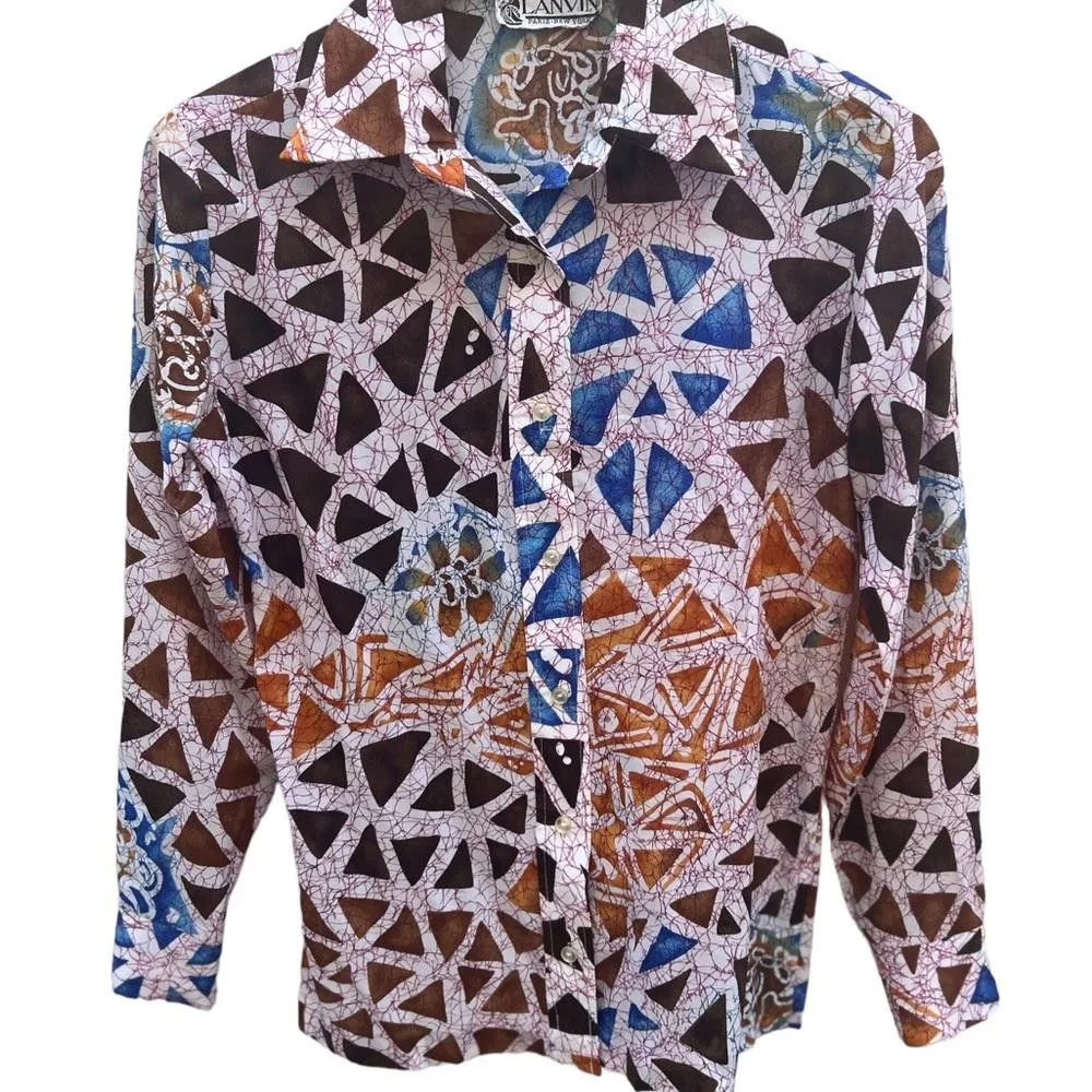 Lanvin Button Ups Lanvin Vintage Geometric Print Button Down Shirt Size Small Blue