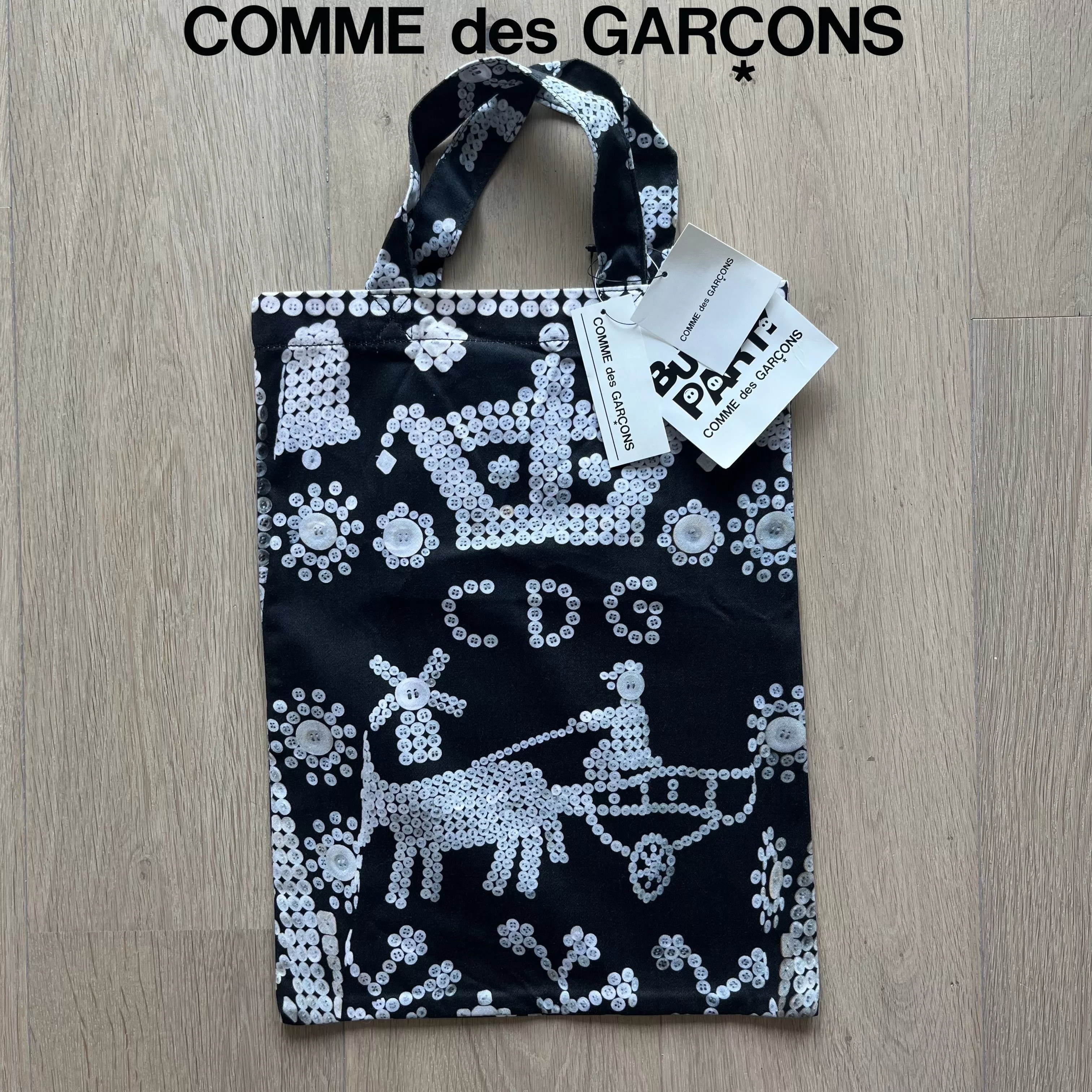 Comme des Garcons Bags Luggage Comme des Garcons Button Print Tote Bag Black