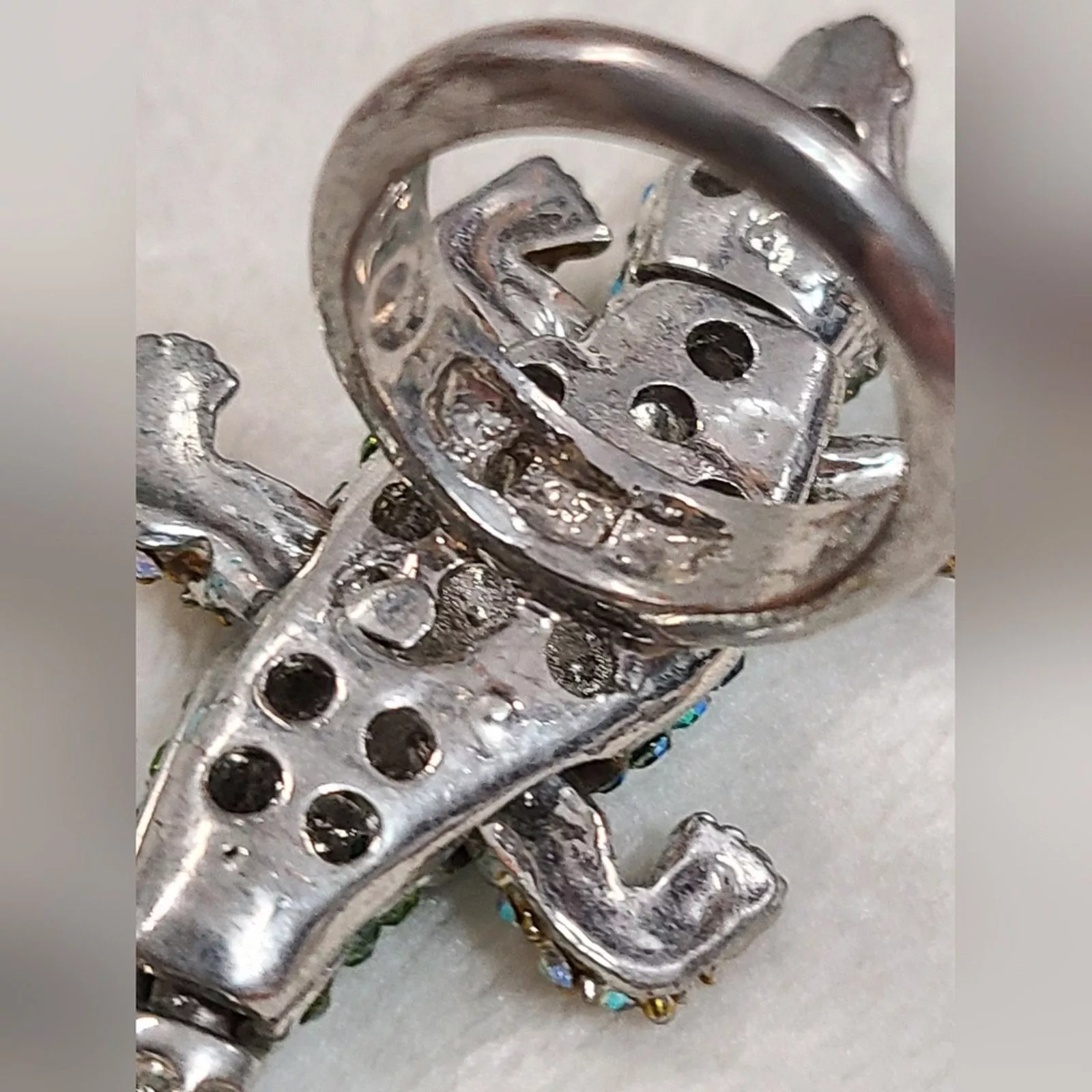 Vintage Rings Vintage Silver Tone Rhinestone Pave Alligator Ring Multi